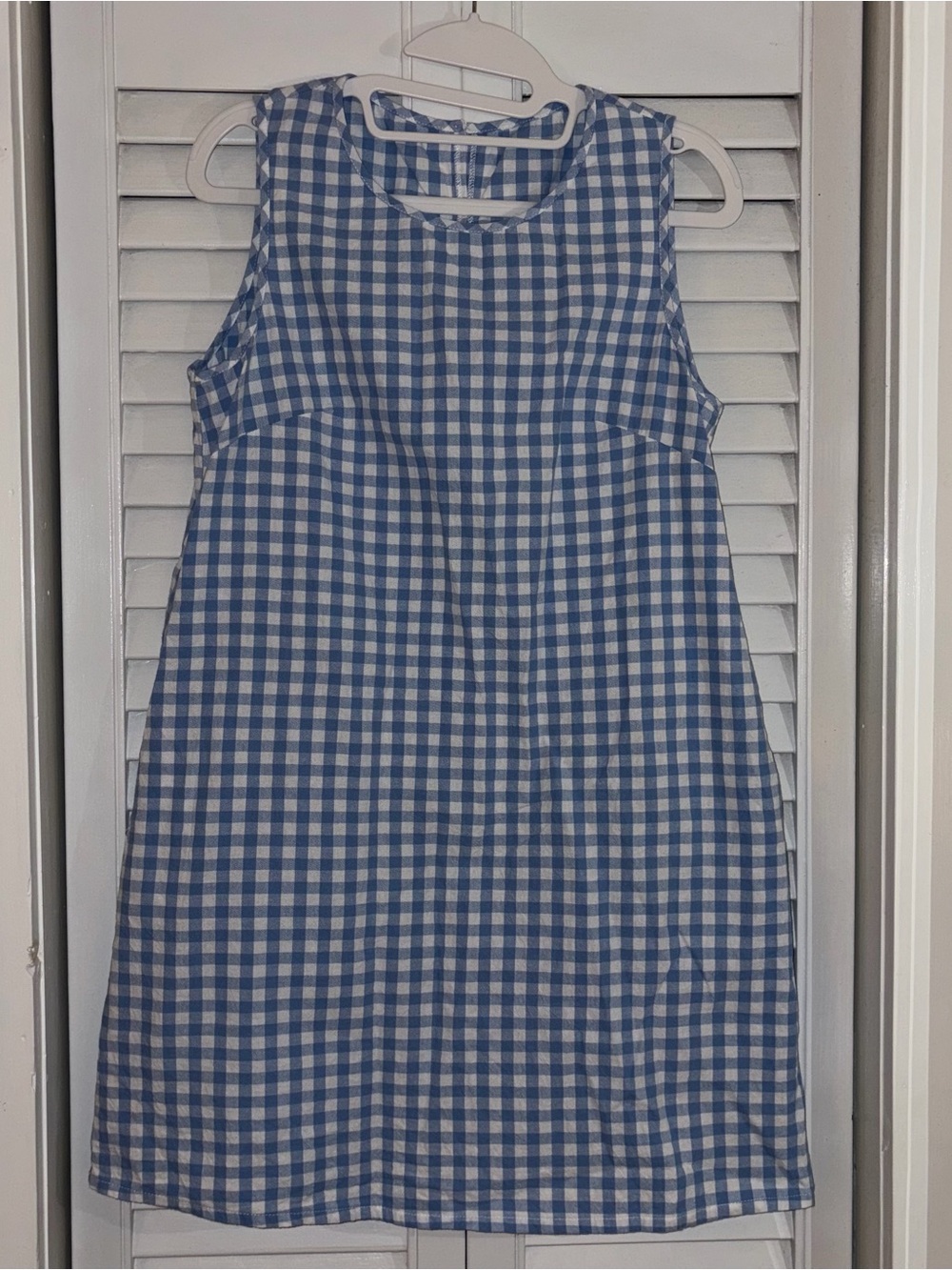 Blue and White Gingham Sleeveless Shift Dress